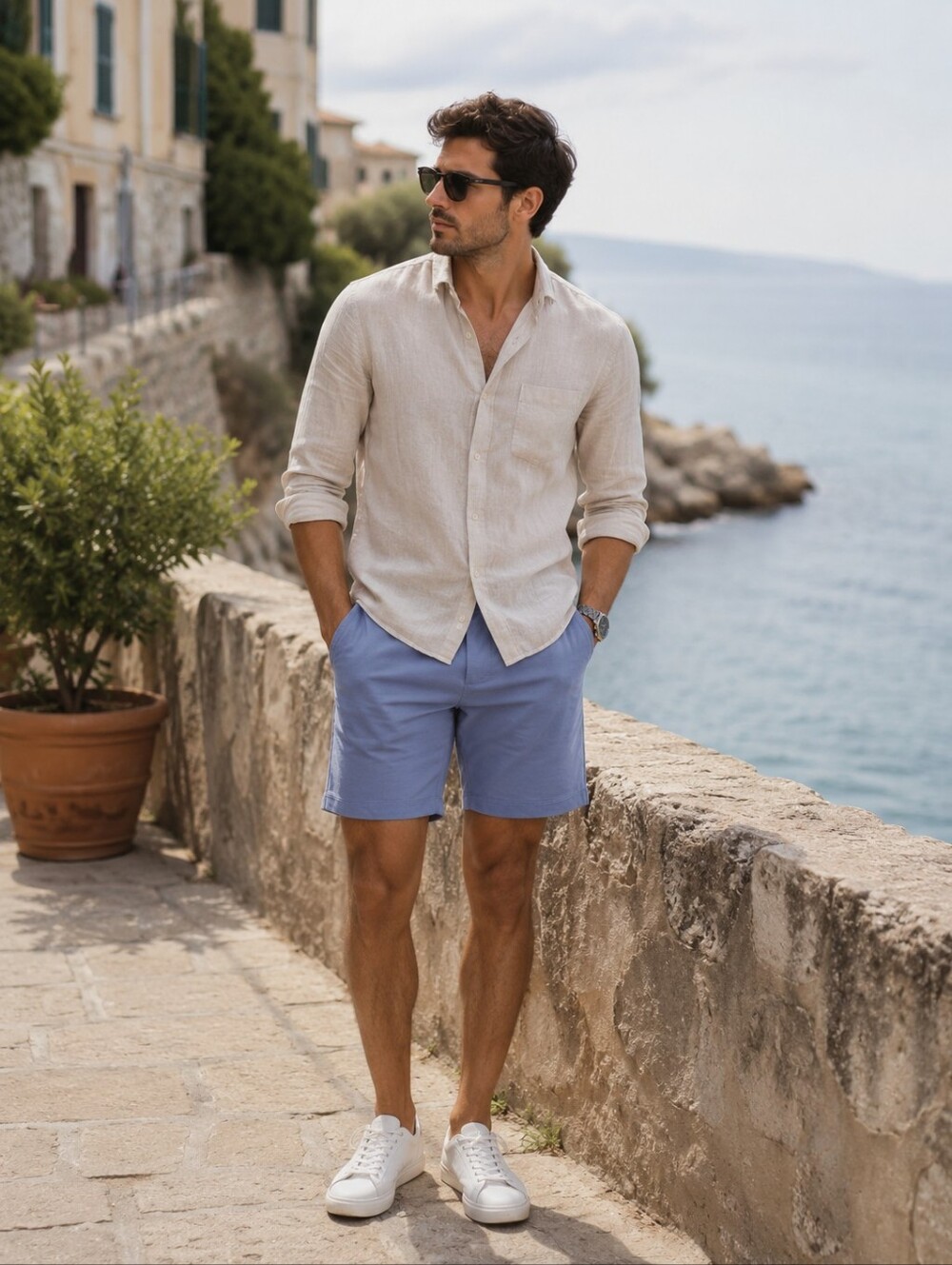 Patrick Assaraf Men’s Blue Pima Cotton Stretch Chino Shorts Small NWT Luxury